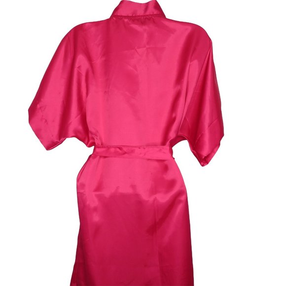 Vintage 80s Night Magic Hot Pink Kimono Robe Medium Knee Length Belted USA Made - Picture 9 of 10
